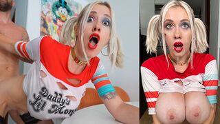 Hatalmas Mellel rendelkező Harley Quinn Mélytorok, Vadul Megdugja Magát a Nagy Arcra Fröccsenésig - POV Öltözetes Játék